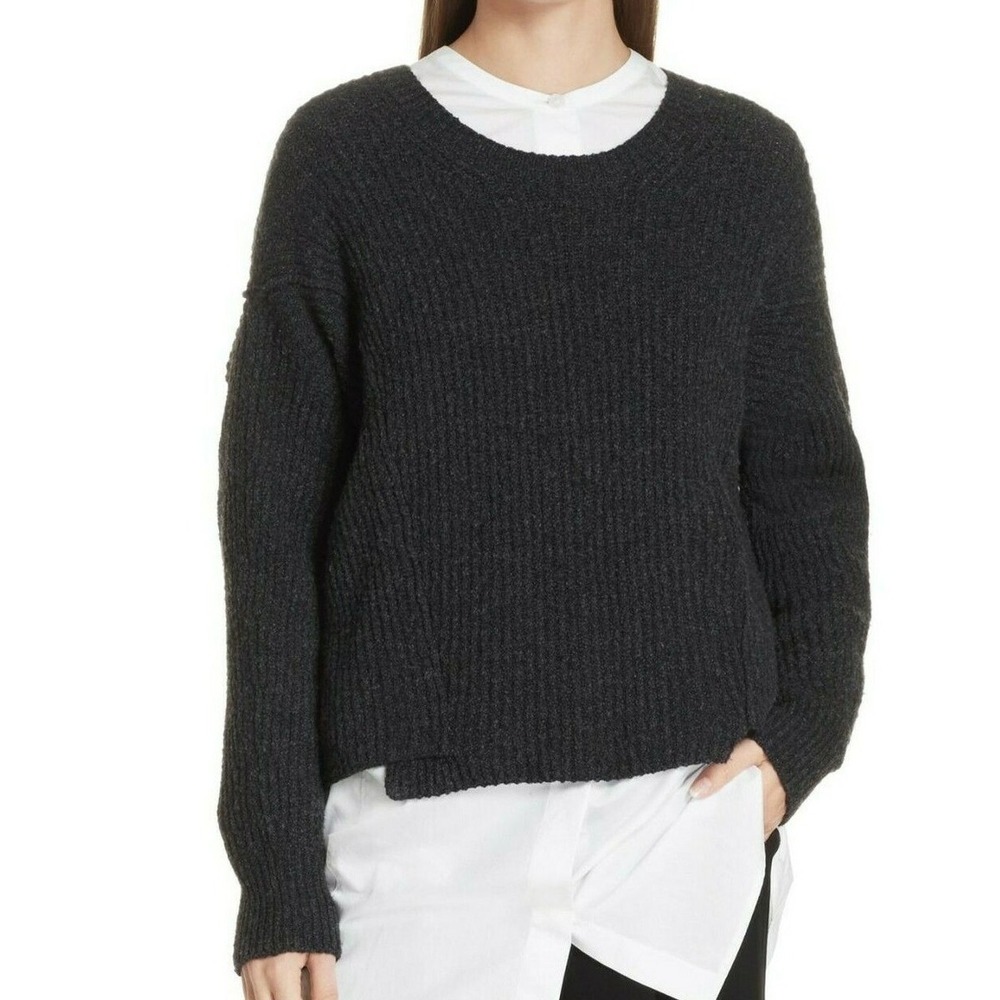 VINCE Sz XS OVERLAP PANEL CREW NECK LONG SLEEVE SWEATER
